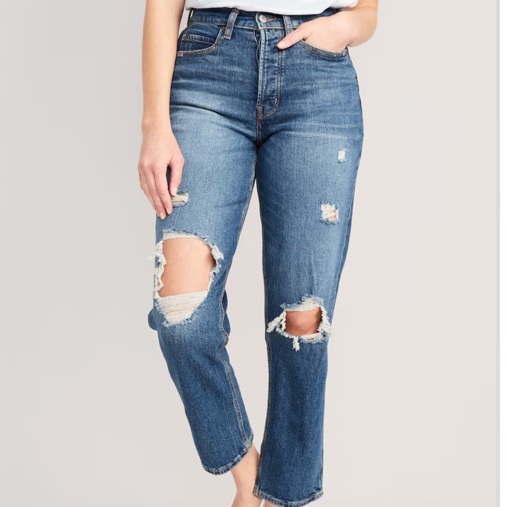 Curvy Extra High-Waisted Sky-Hi Straight Button-Fly Ripped Jeans